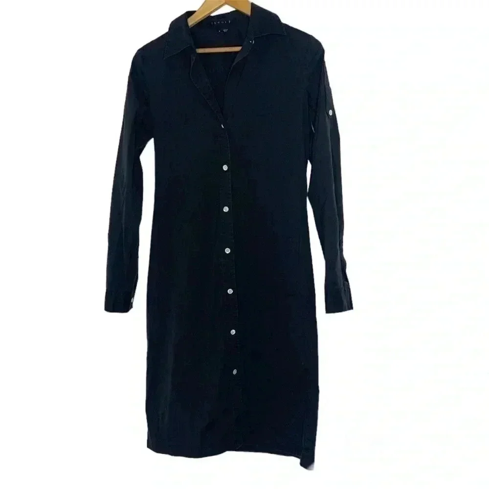 Theory black collared midi shirt dress long sleeve sz 6 - Picture 1 of 10